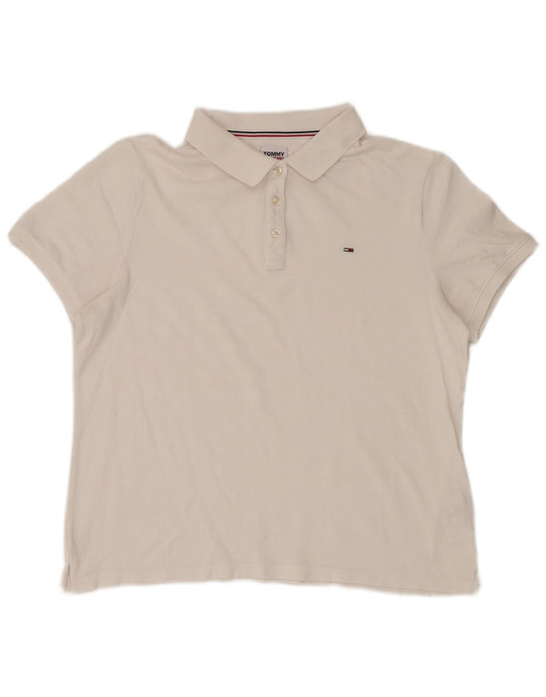 Tommy Jeans Damen Poloshirt UK 16 Large Weiße Baumwolle