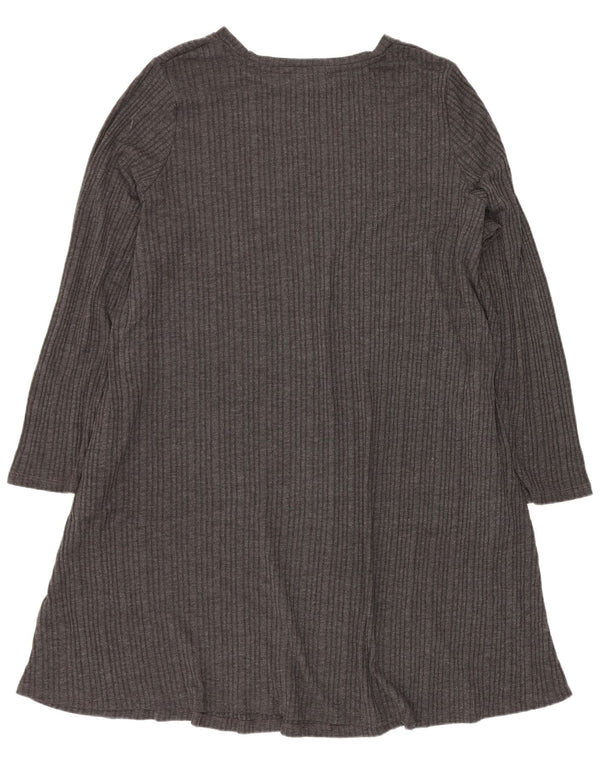 Marks & Spencer Damen Langarm-T-Shirt-Kleid UK 24 4XL Grau gestreift