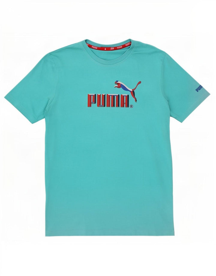 Puma Herren Grafik-T-Shirt-Oberteil aus mittelblauer Baumwolle