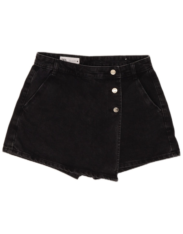Zara Womens High Waist Denim Shorts Medium W28 Black Cotton