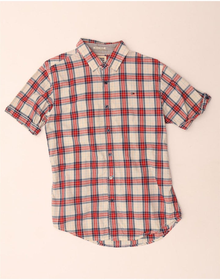 Tommy Hilfiger Herren-Kurzarmhemd, klein, rot kariert, Baumwolle