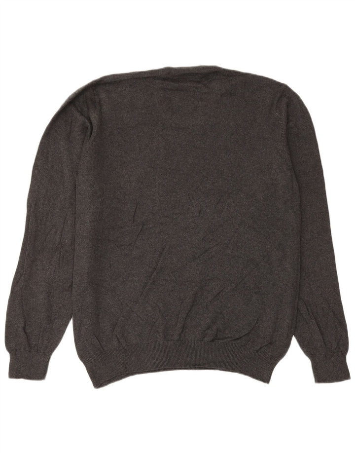 Marks & Spencer Herren-Pullover, reguläre Passform, V-Ausschnitt, XL, graue Baumwolle