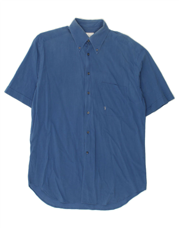 TRUSSARDI Mens Short Sleeve Shirt Size 15 1/2 40  Medium Blue Vintage Trussardi and Second-Hand Trussardi from Messina Hembry 