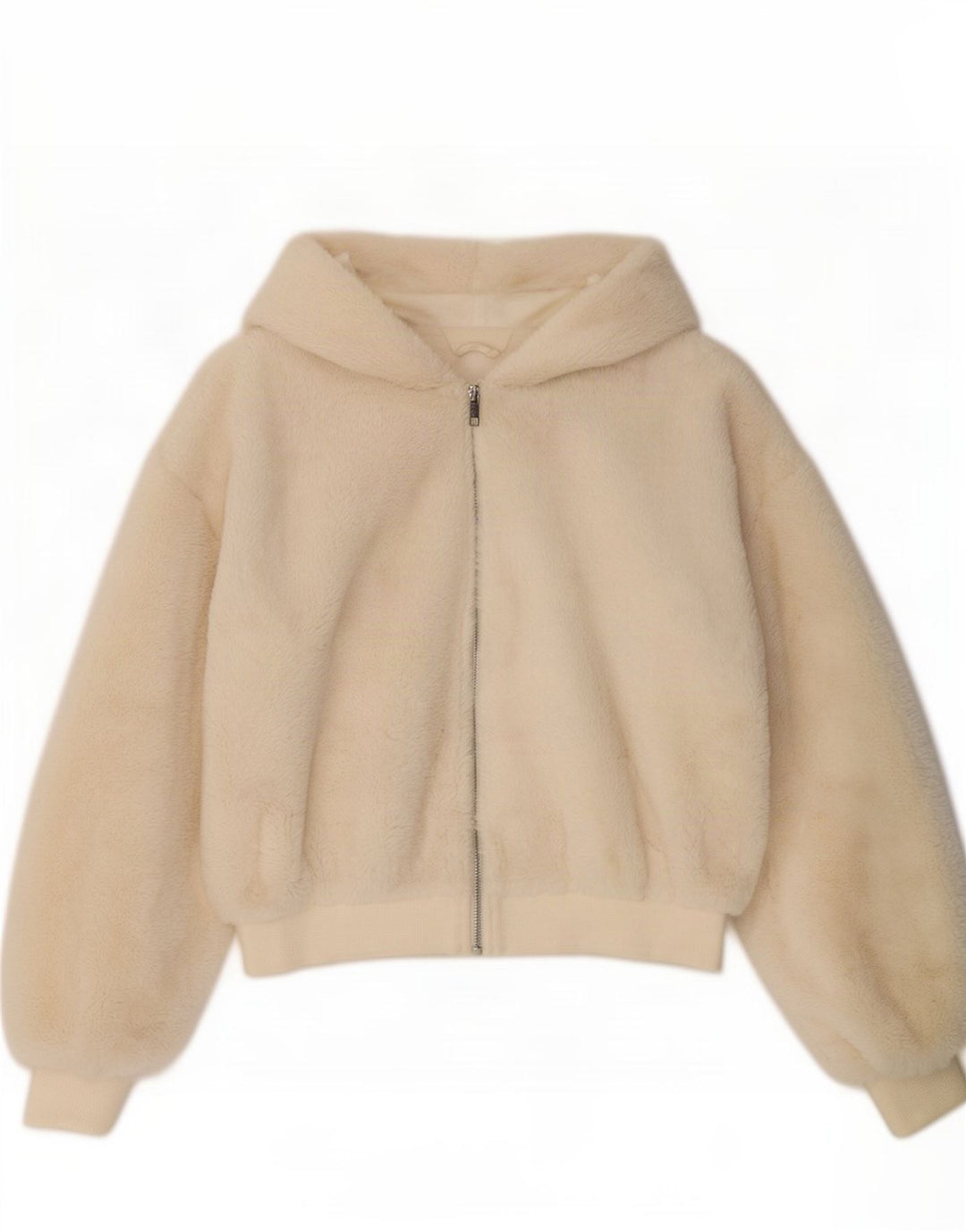 Topshop Damen-Bomberjacke mit Teddybär-Kapuze, Gr. 10, gebrochenes Weiß