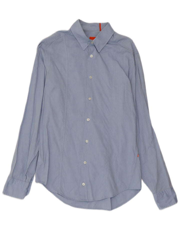 Hugo Boss Herrenhemd, klein, aus blauer Baumwolle