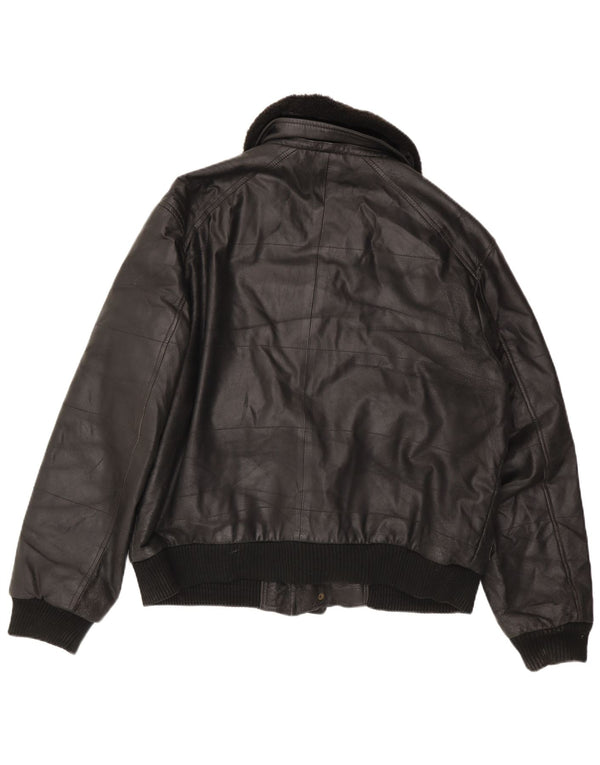 Vintage Herren Lederjacke IT 56 3XL Schwarzes Leder