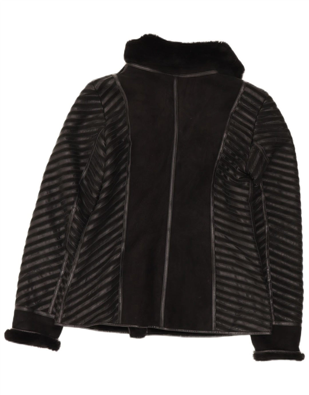 Vintage Damen Shearling Jacke UK 18 XL Schwarz gestreift Leder