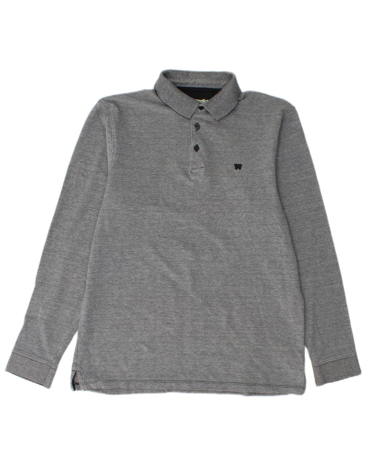 WRANGLER Herren-Langarm-Poloshirt aus mittelgrauer Baumwolle
