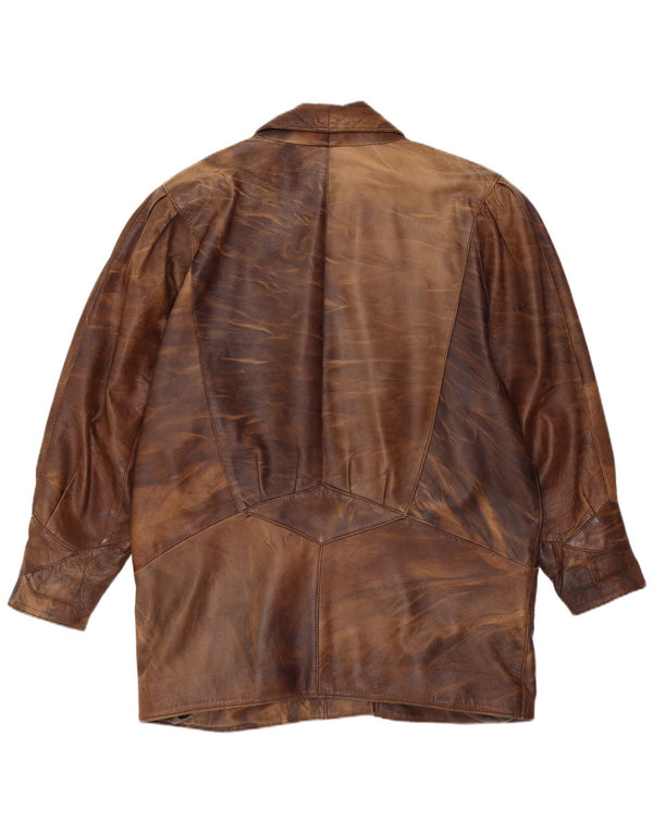 Vintage Damen Übergroße Lederjacke UK 14 Mittelbraun Batik