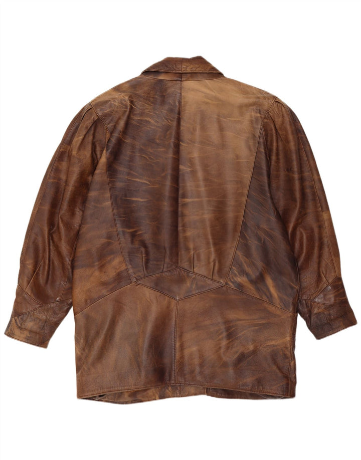 Vintage Damen Übergroße Lederjacke UK 14 Mittelbraun Batik