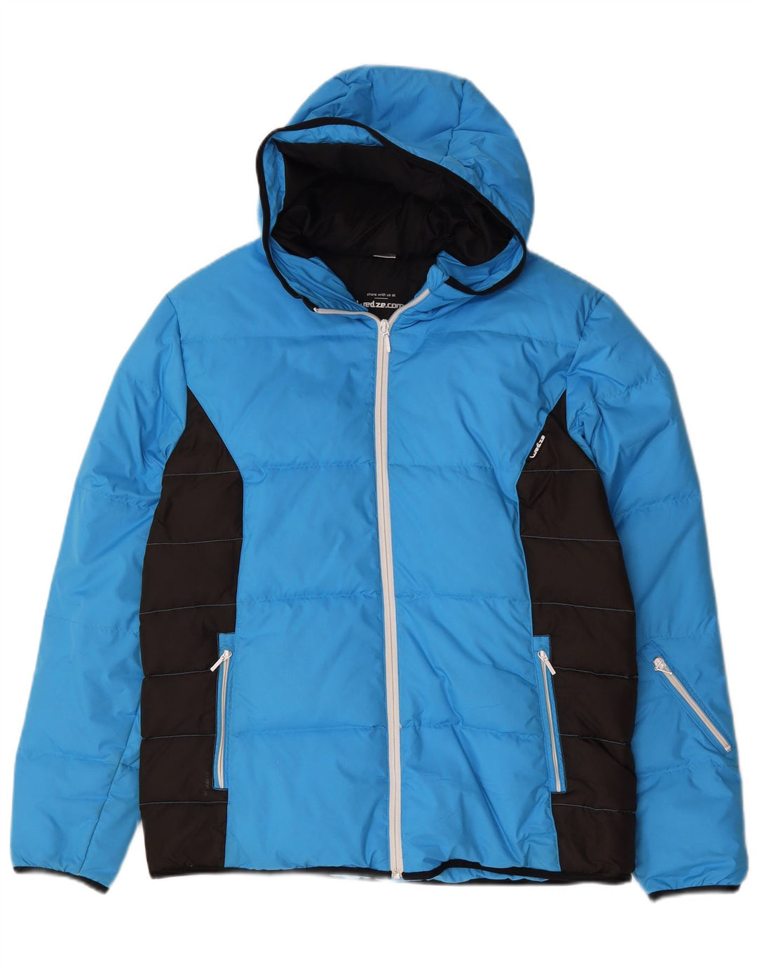 Wedze wattierte Herrenjacke mit Kapuze, UK 40, Größe L, blau, Colourblock-Polyester