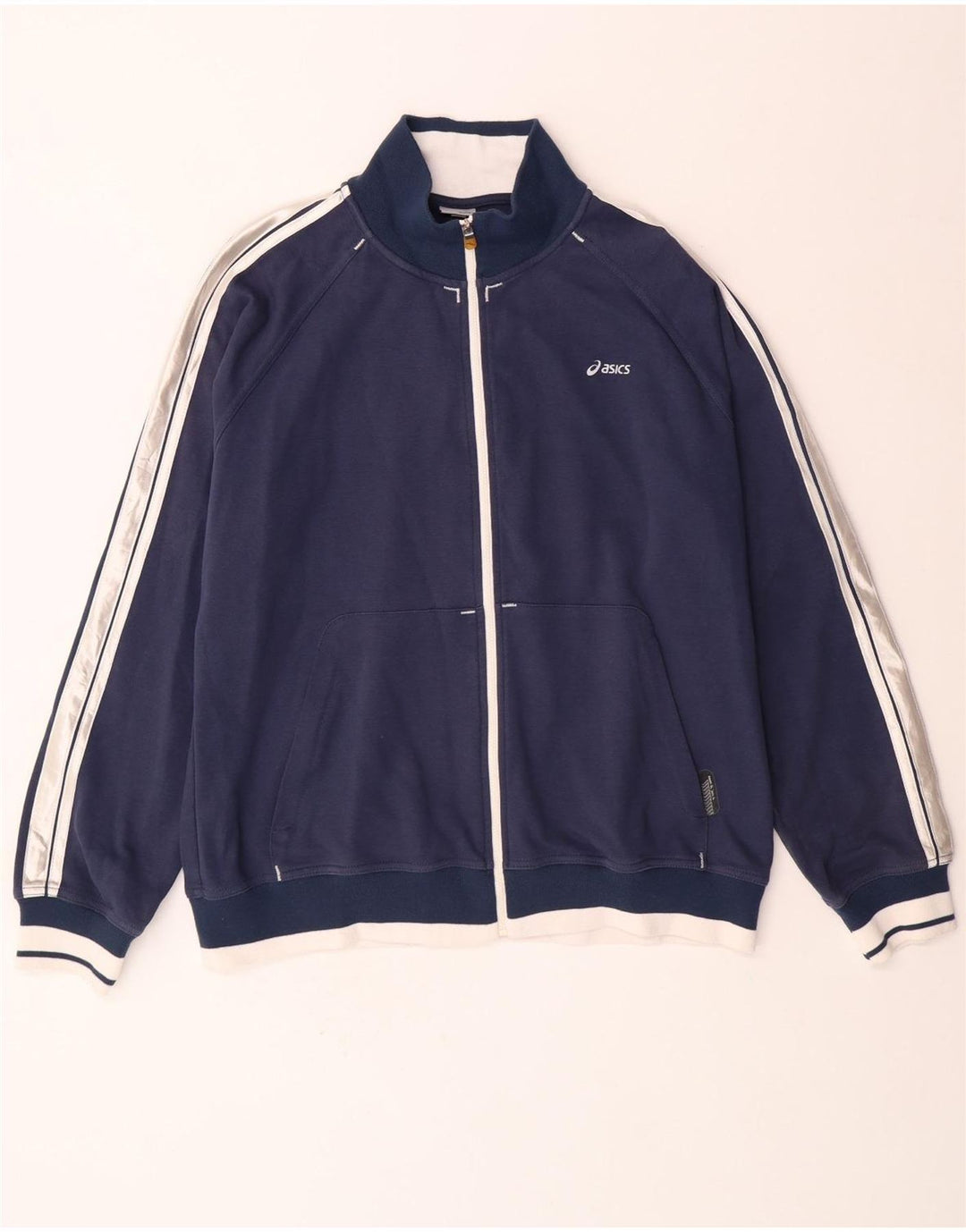 ASICS Herren-Trainingsanzugoberteil, Jacke, 2XL, marineblau, Colourblock-Baumwolle