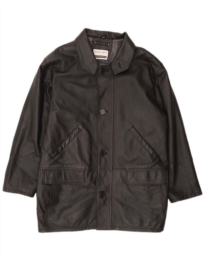 ROVER&LAKES Herren Ledermantel IT 48 Mittelschwarzes Leder