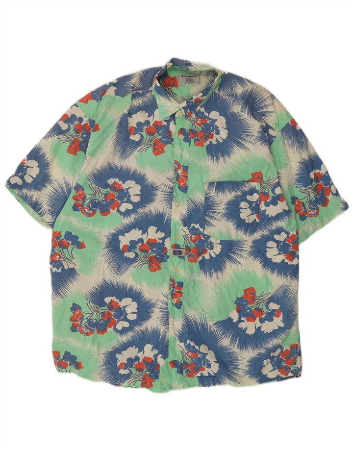 UNIFORM Herren-Kurzarmhemd XL aus Baumwolle mit grünem Blumenmuster