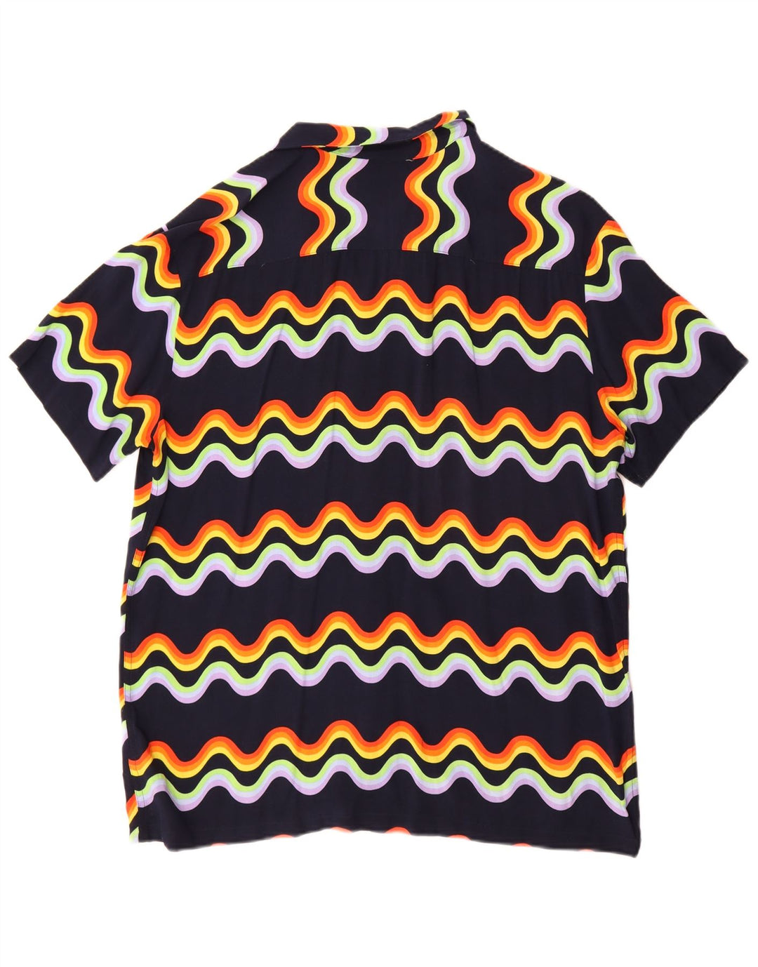 Vintage Herren Kurzarmhemd Große marineblaue Chevron-Viskose