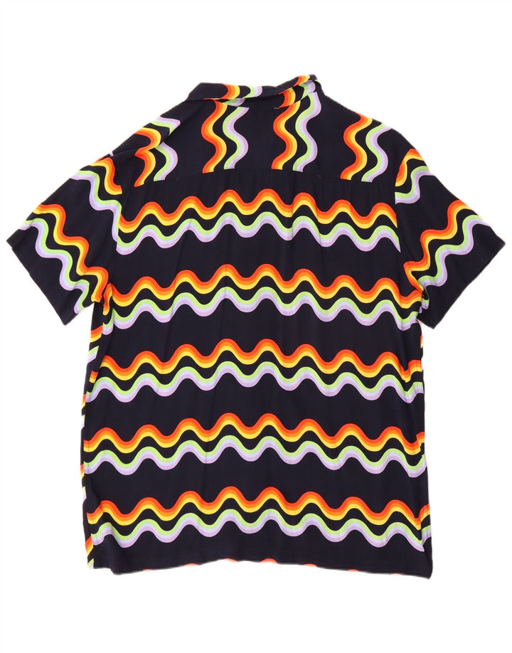 Vintage Herren Kurzarmhemd Große marineblaue Chevron-Viskose