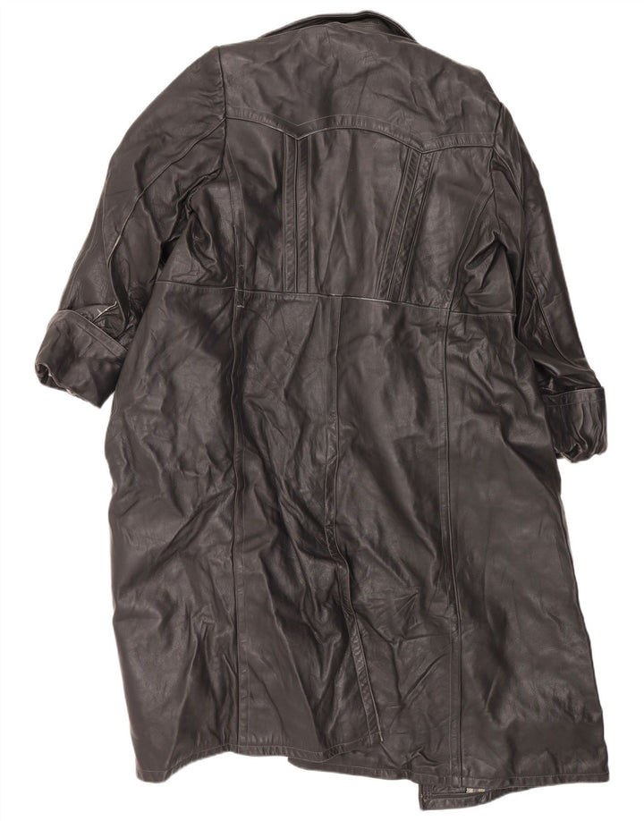 VINTAGE Herren Leder Trenchcoat UK 38 Mittelschwarzes Leder