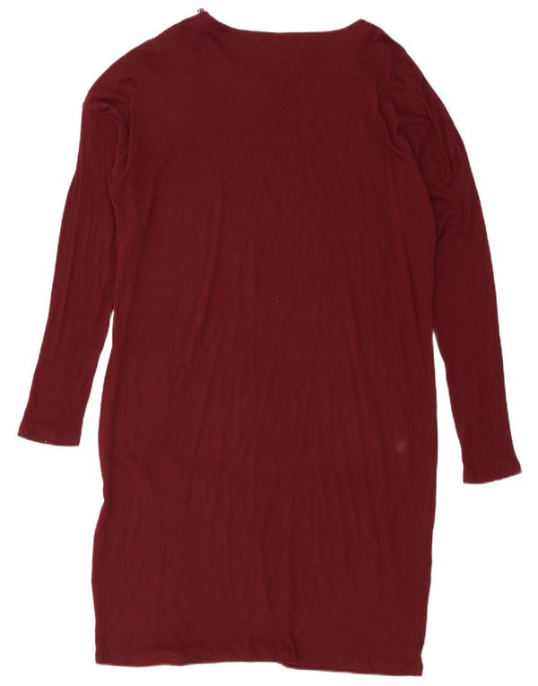 Ralph Lauren Damen Langarm-Etuikleid UK 18 XL Burgunderrote Baumwolle