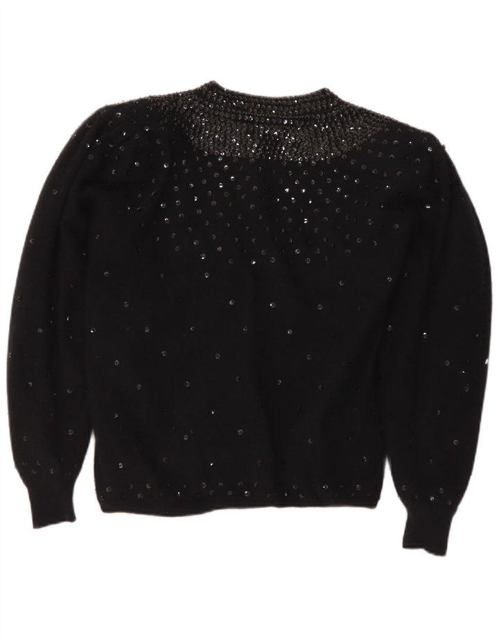 Silvy Damen-Cardigan-Pullover IT 44 Mittelschwarze Lammwolle