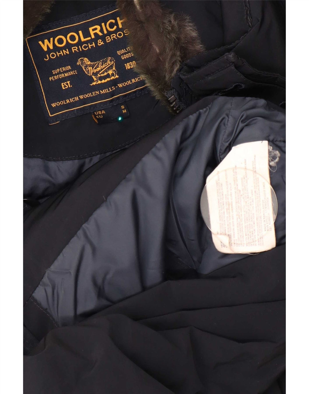 Woolrich Wattierter Herrenmantel UK 38 Mittelmarineblaues Polyester