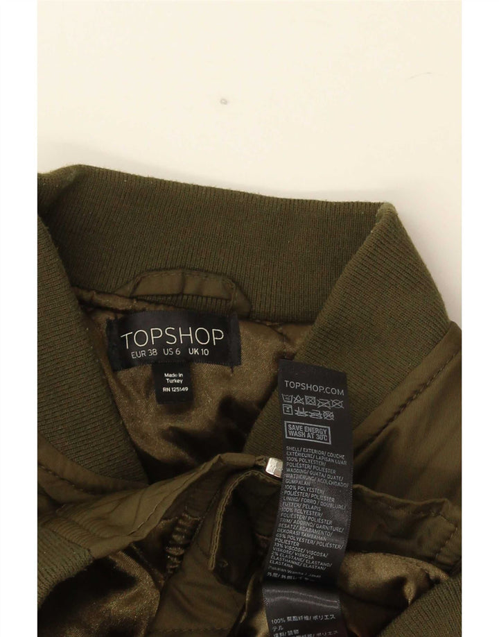Topshop Damen Übergroße Bomberjacke UK 10 Small Grün Polyester