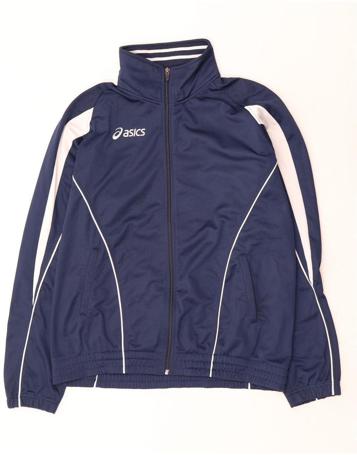 Asics Herren-Trainingsanzug-Top-Jacke, großes marineblaues Farbblock-Polyester