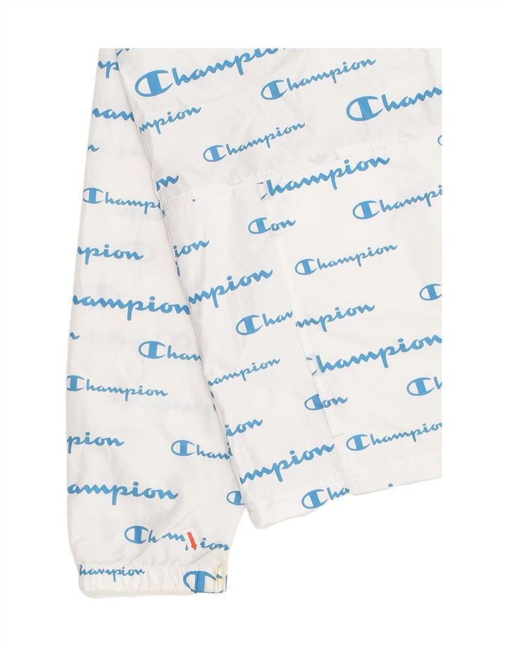 CHAMPION Womens Graphic Hooded Rain Jacket UK 14 Large White Polyester | Vintage Champion | Thrift | Second-Hand Champion | Used Clothing | Messina Hembry 