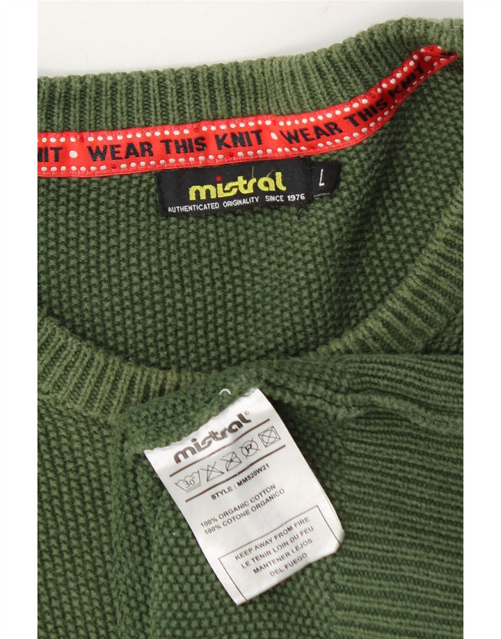 MISTRAL Herren-Pullover mit Rundhalsausschnitt, groß, grüne Baumwolle