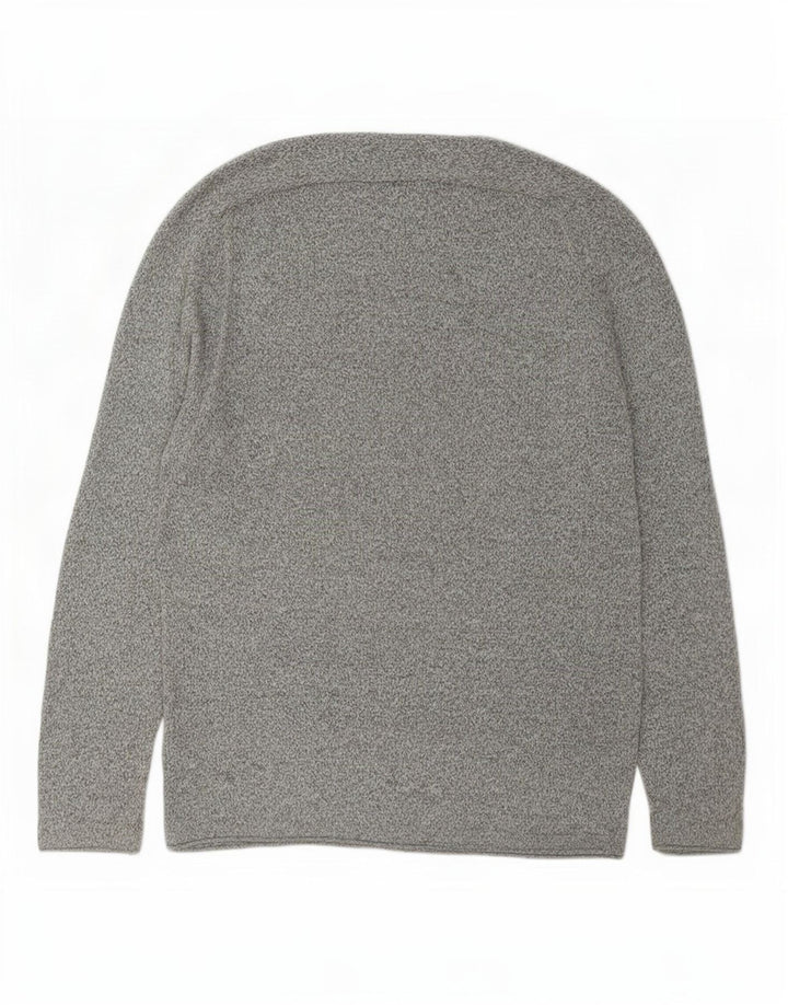 Zara Herren-Pullover mit U-Boot-Ausschnitt, groß, grau gefleckte Baumwolle