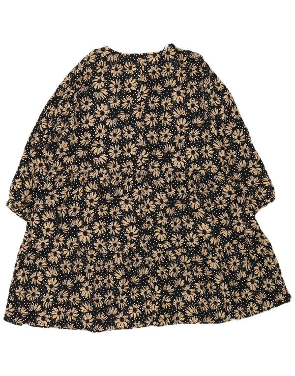 Zara Damen-Stufenkleid UK 20 2XL Marineblaue Viskose mit Blumenmuster