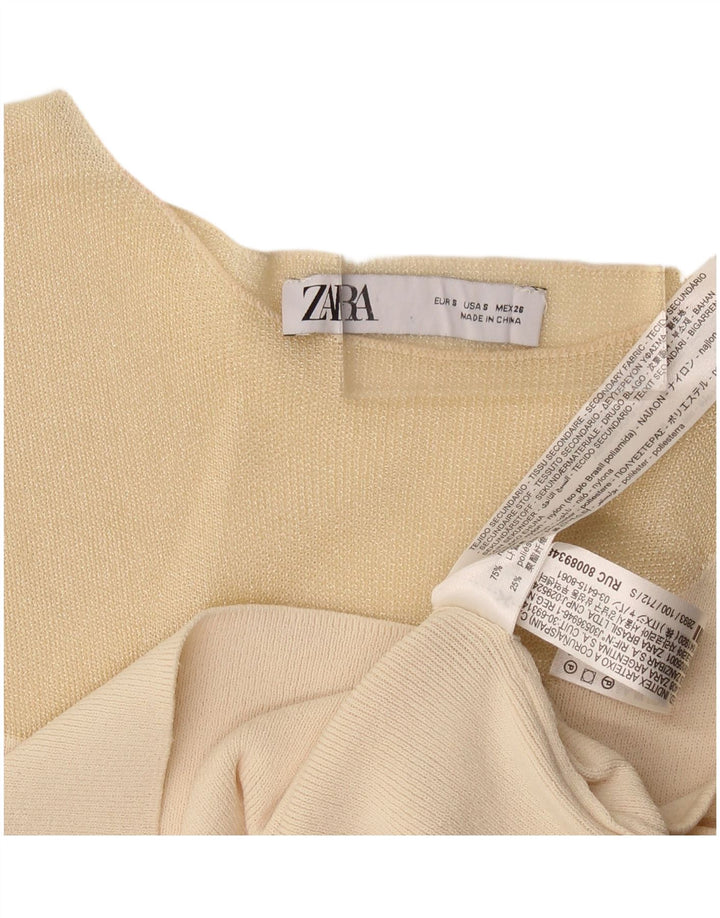 Zara Damen Crop Vest Top UK 8 Small Beige Nylon