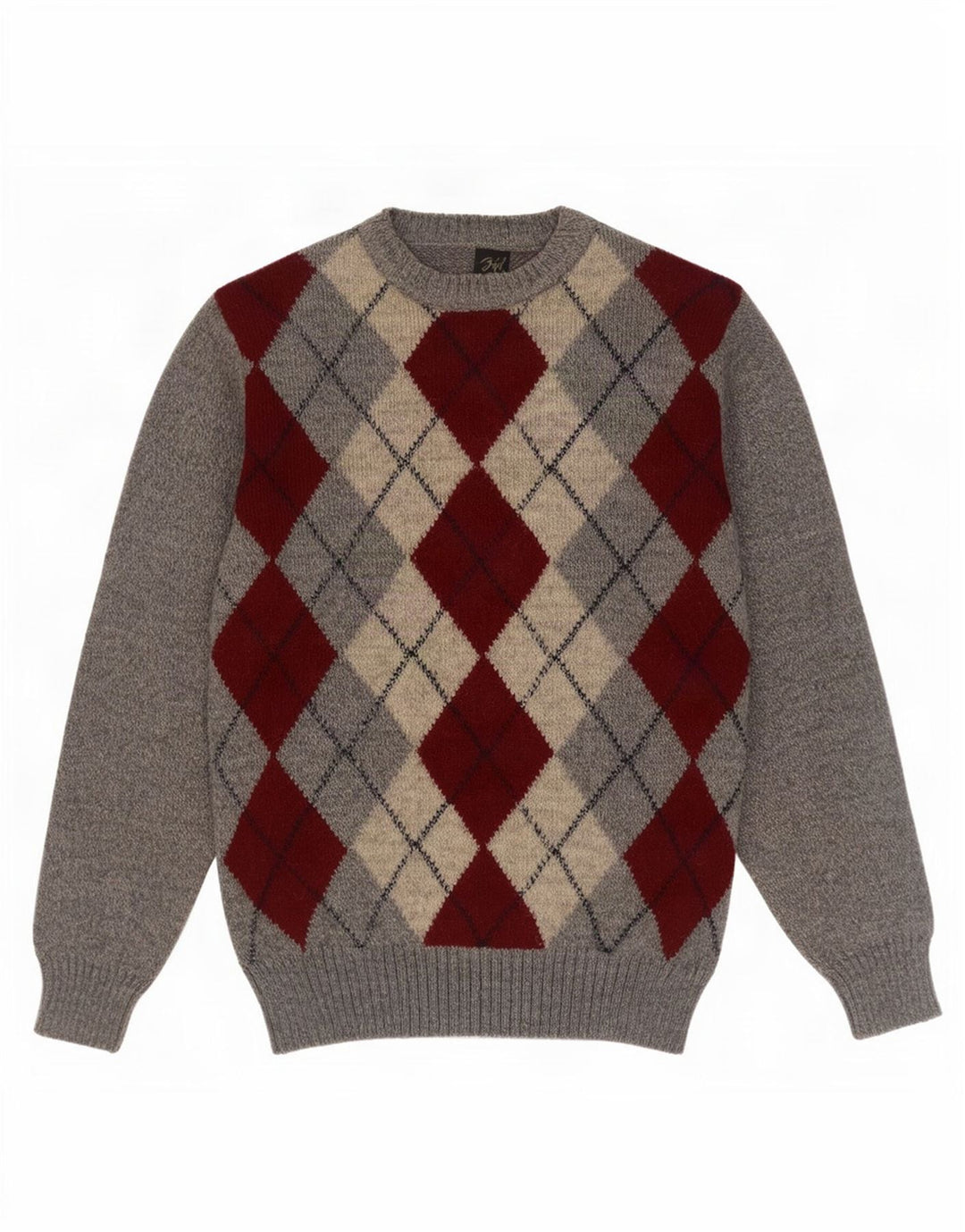 Rodes Herren-Pullover mit Rundhalsausschnitt, Größe 48, mittelgrau, Argyle/Diamant