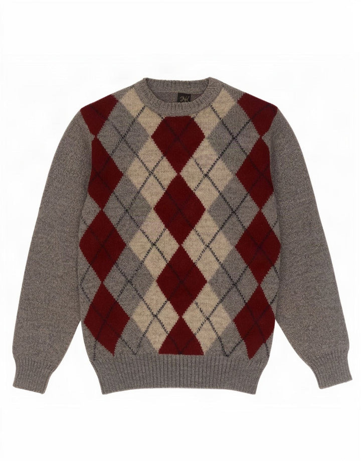 Rodes Herren-Pullover mit Rundhalsausschnitt, Größe 48, mittelgrau, Argyle/Diamant
