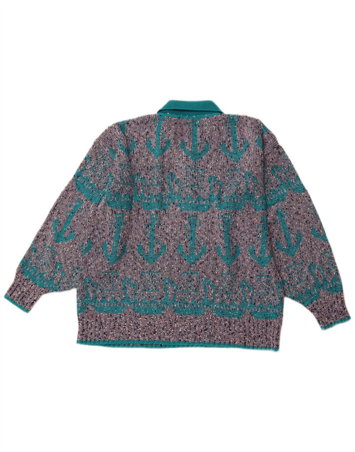 VINTAGE Herren Rollkragenpullover mit abstraktem Muster XL Grau