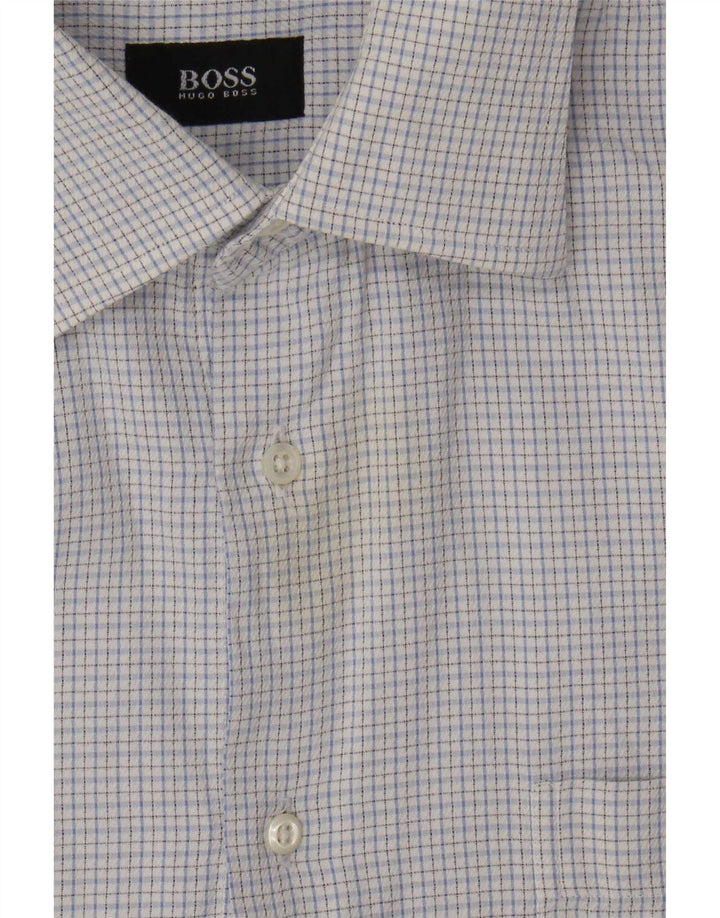 Hugo Boss Herrenhemd Größe 41 15 mittelblau karierte Baumwolle