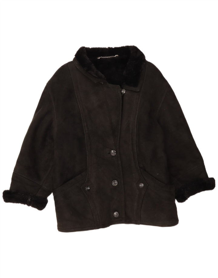Vintage Damen Übergroße Shearling-Jacke IT 44 Medium Black Shearling