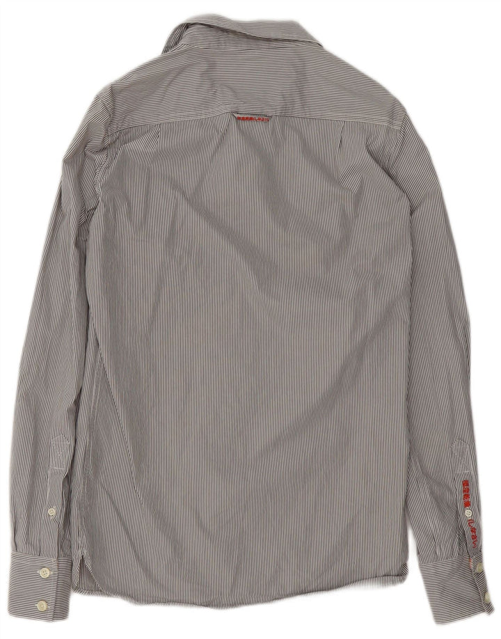Superdry Herren-Hemd, klein, graue Nadelstreifen-Baumwolle