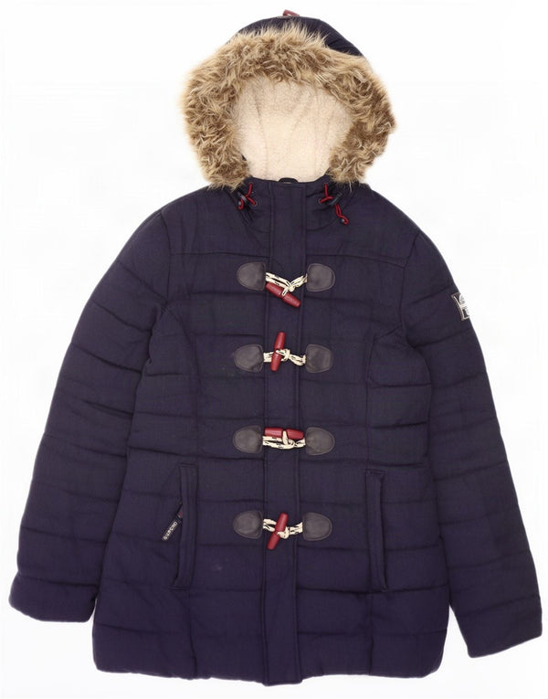 Superdry Wattierte Duffle-Jacke mit Kapuze für Damen, UK 12, Mittelmarineblau