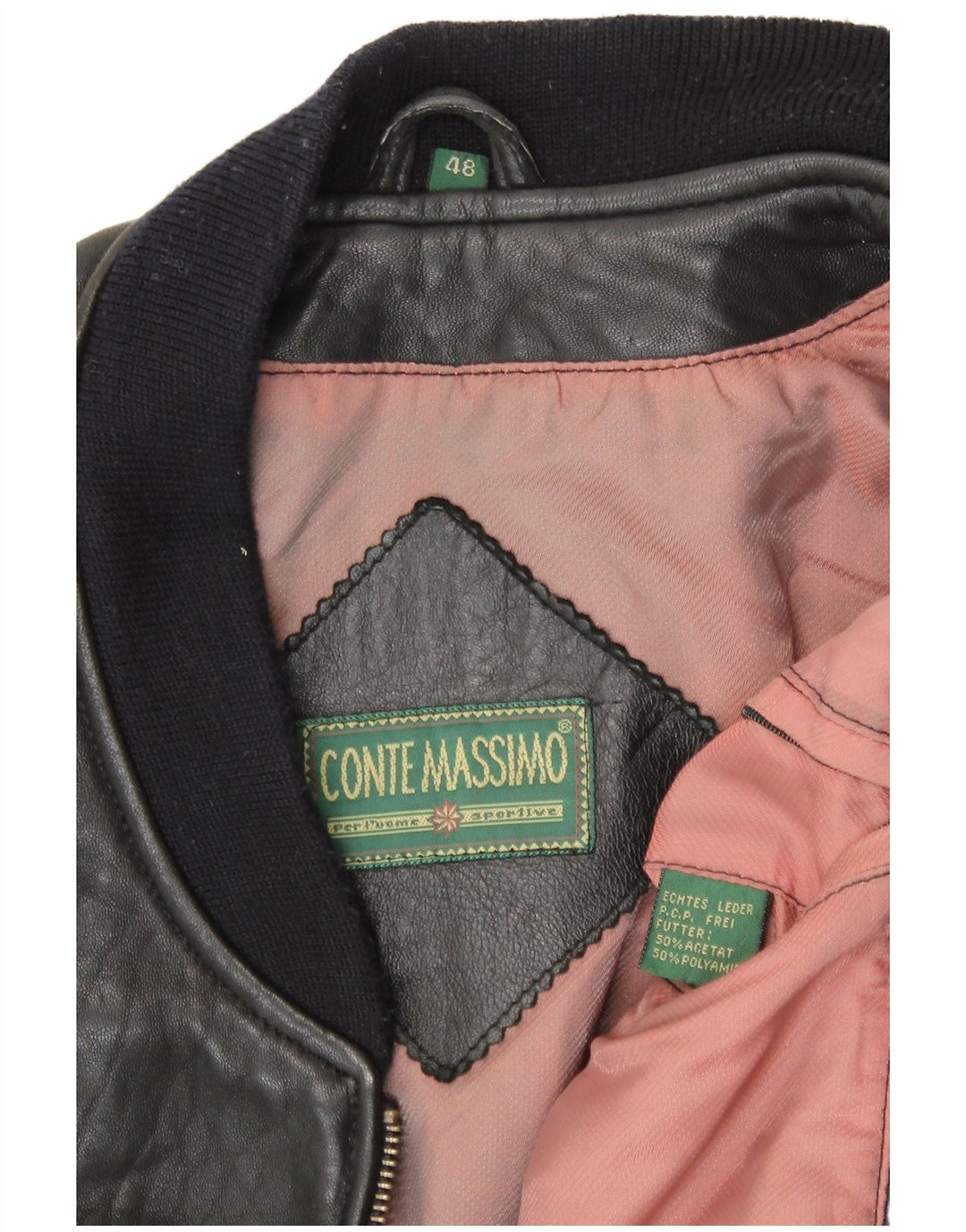 Conte Massimo Herren-Bomberjacke mit lockerer Passform, Größe 48, mittelschwarzes Leder
