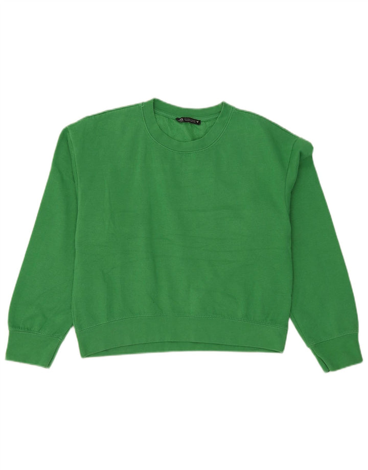 Zara Damen Crop Sweatshirt Pullover UK 10 Small Grün Polyester