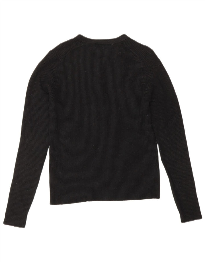 ZARA Damen Crop Button Neck Pullover Pullover UK 12 Mittelschwarze Viskose