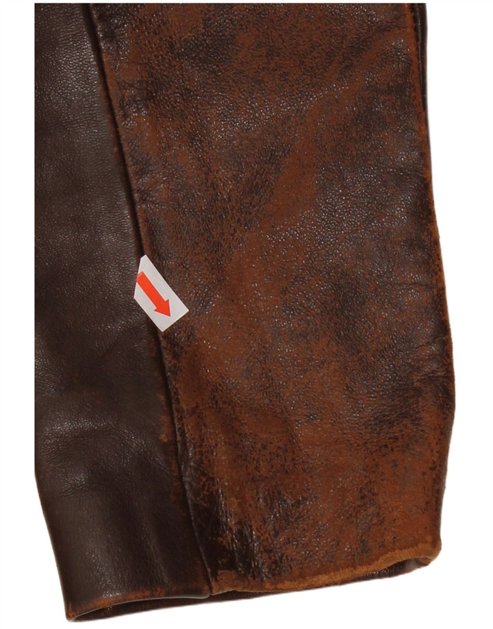 Vintage Damen Crop Lederjacke UK 10 Small Brown