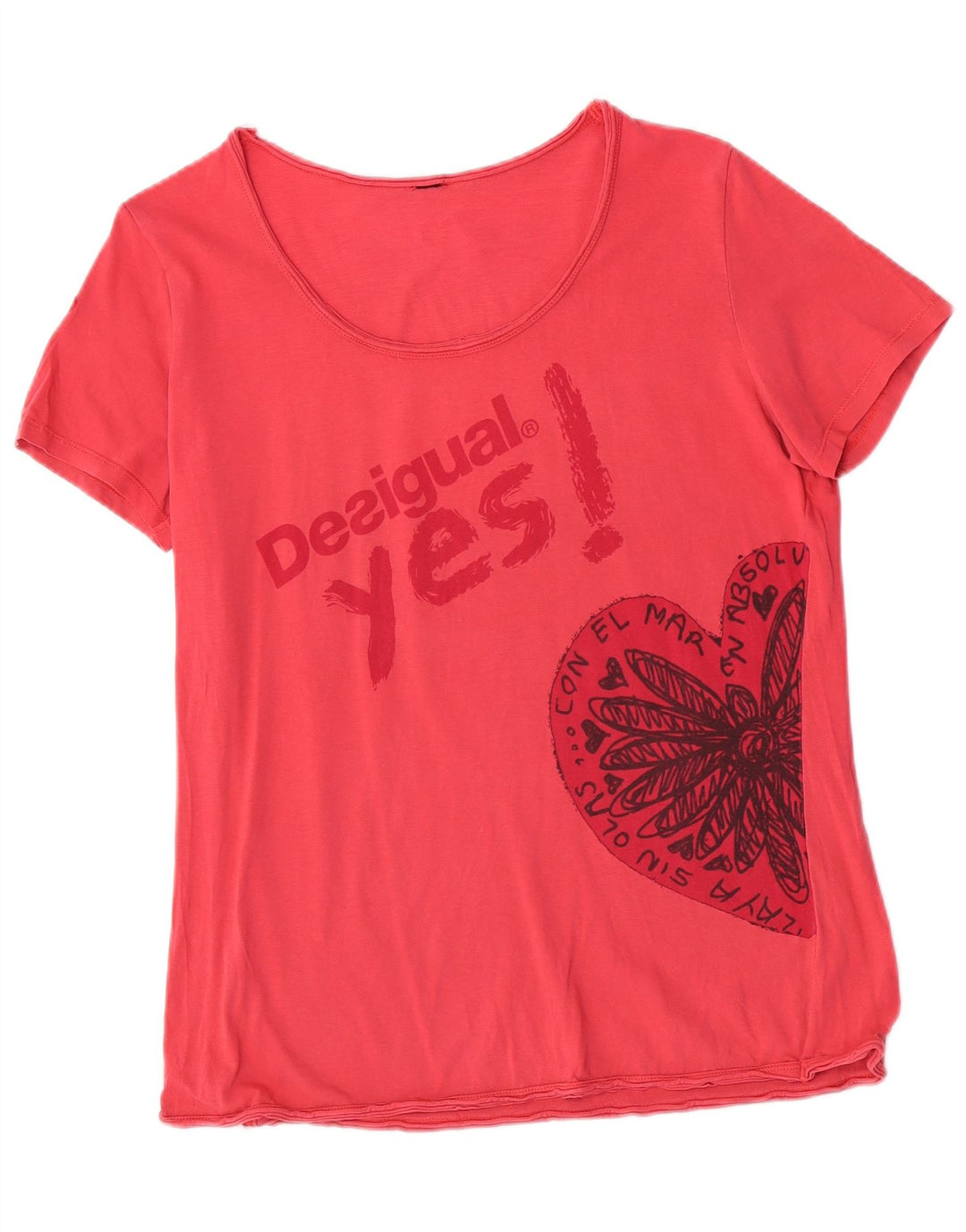 Desigual Damen Grafik-T-Shirt-Oberteil UK 14 Mittelrosa