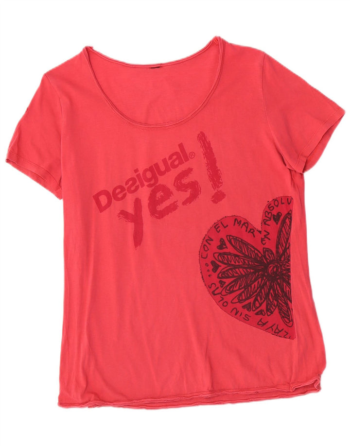 Desigual Damen Grafik-T-Shirt-Oberteil UK 14 Mittelrosa