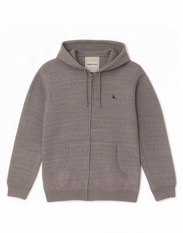 Jack Wills Herren-Kapuzenpullover mit Reißverschluss, mittelgrau gesprenkelte Baumwolle