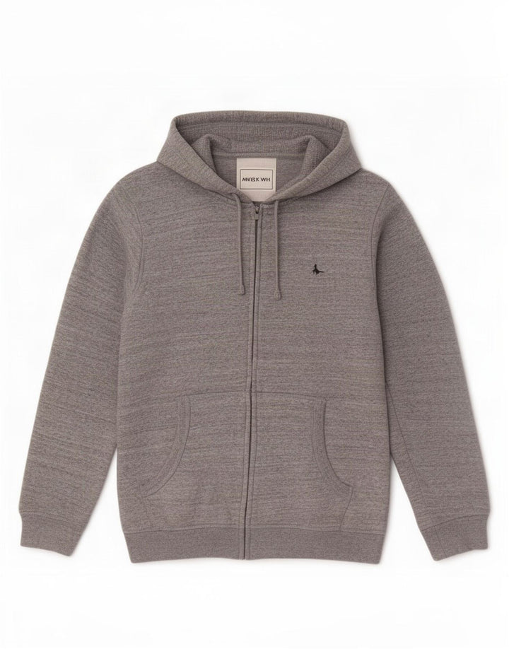 Jack Wills Herren-Kapuzenpullover mit Reißverschluss, mittelgrau gesprenkelte Baumwolle