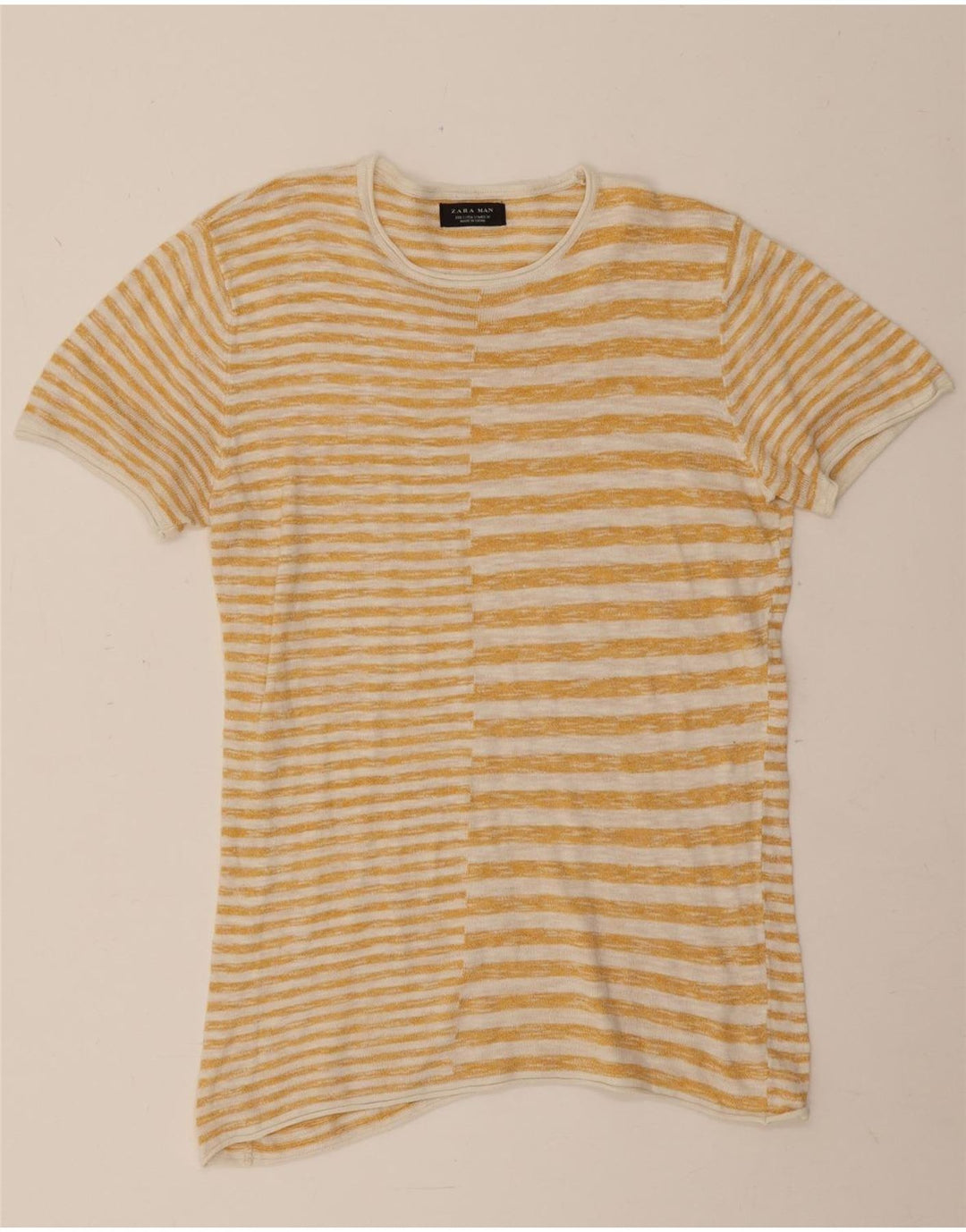 Zara Herren T-Shirt Top Small Gelb gestreift