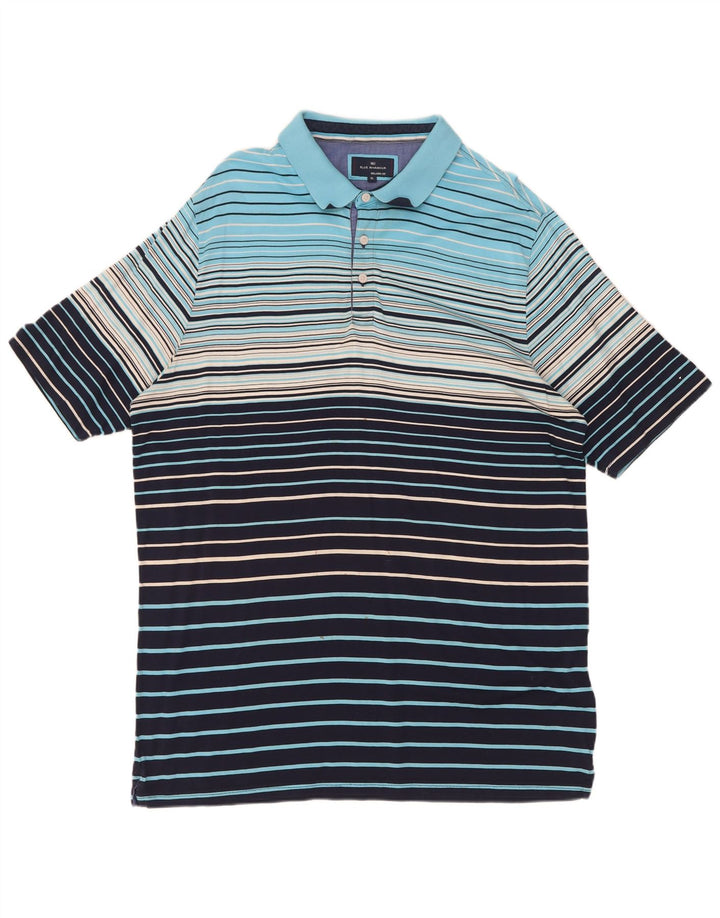 Marks & Spencer Herren-Poloshirt XL, blau gestreift, Baumwolle
