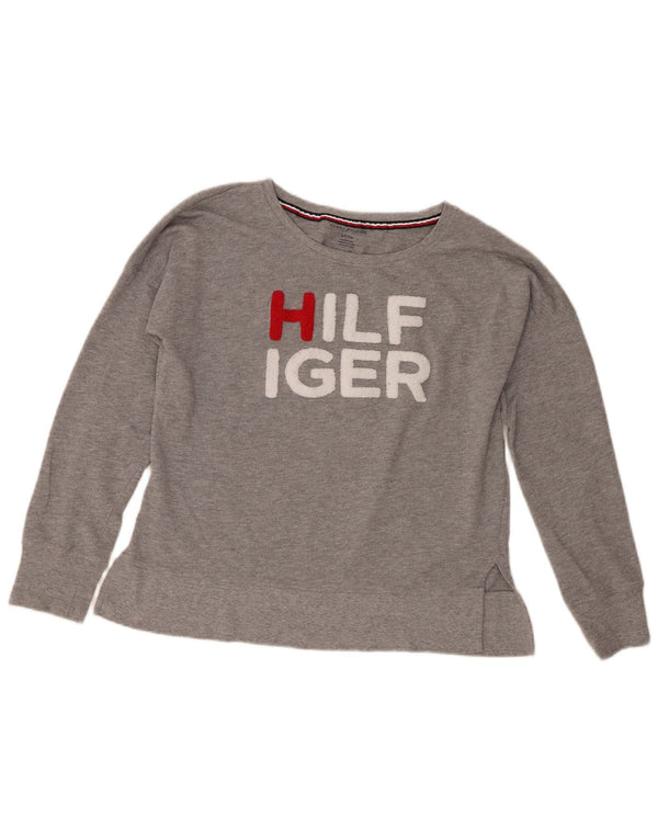 Tommy Hilfiger Damen Grafik-Sweatshirt-Pullover UK 10 Small Graue Baumwolle