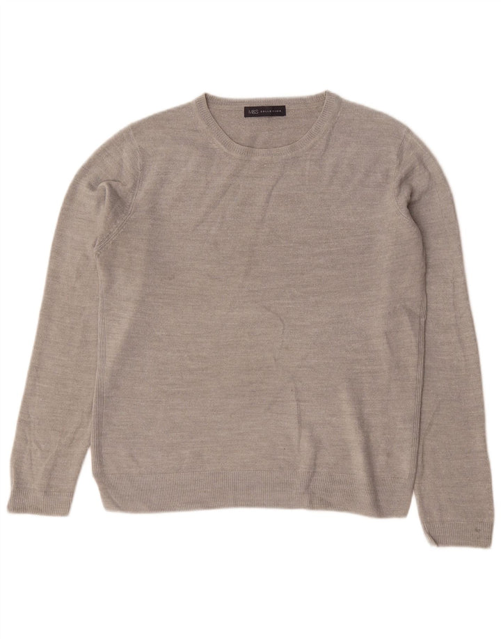Marks & Spencer Damen-Pullover mit Rundhalsausschnitt, Gr. 14, Größe L, Grau, Acryl